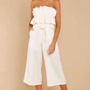 NWT Red Dress White Ruffle Jumpsuit sz Small